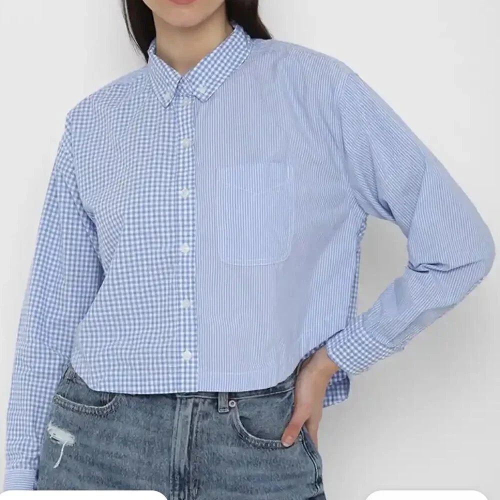 **NWT** Women’s American Eagle Long Sleeve Button Front Cropped Shirt, Medium